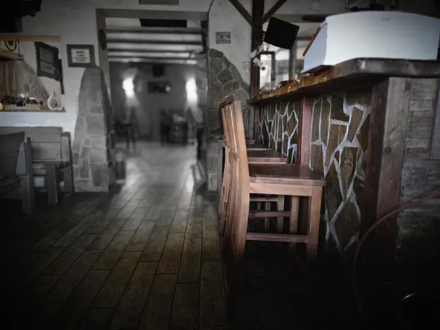 Interiér bistra s dřevěným barem